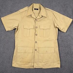 Vintager Safari Field Shirt Baker Street Van Heusen Mens L Tan Epaulets Bush
